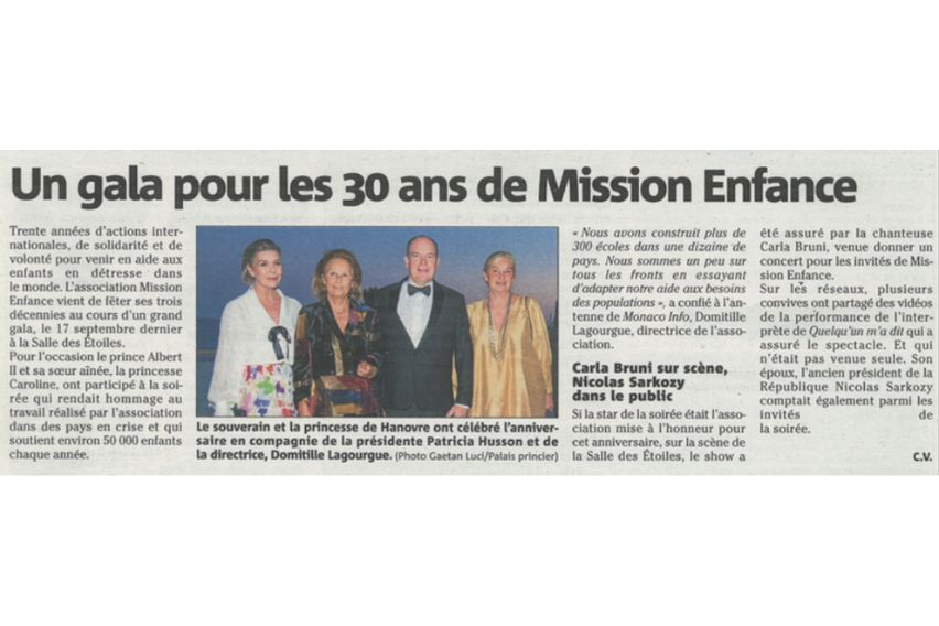 A GALA FOR THE 30TH ANNIVERSARY OF MISSION ENFANCE