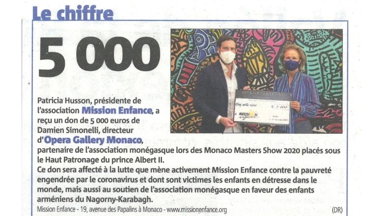 Donation of 5,000€ from Opera Gallery Monaco 