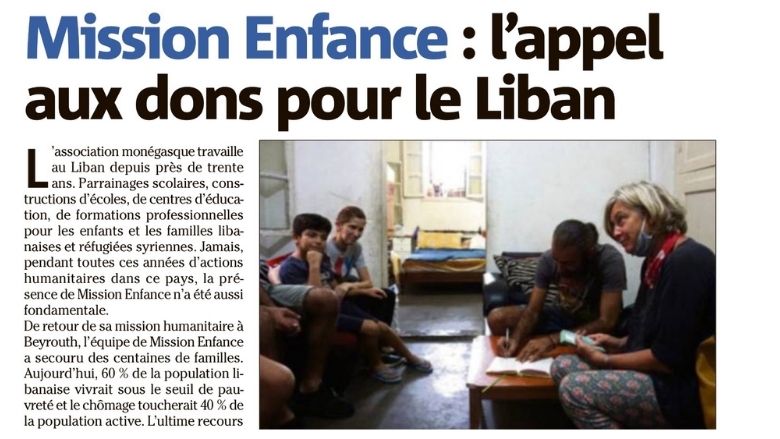 Avec Mission Enfance, secours et éducation pour les enfants libanais